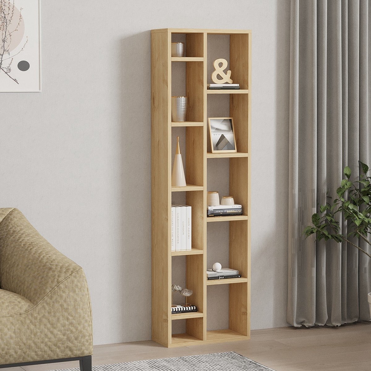 Skye Decor , Boekenkast, Tomi - Sapphire Oak, Gemelamineerde spaanplaat, Saffier eiken, 45 x 20 x 150 cm Saffier Eikenhout