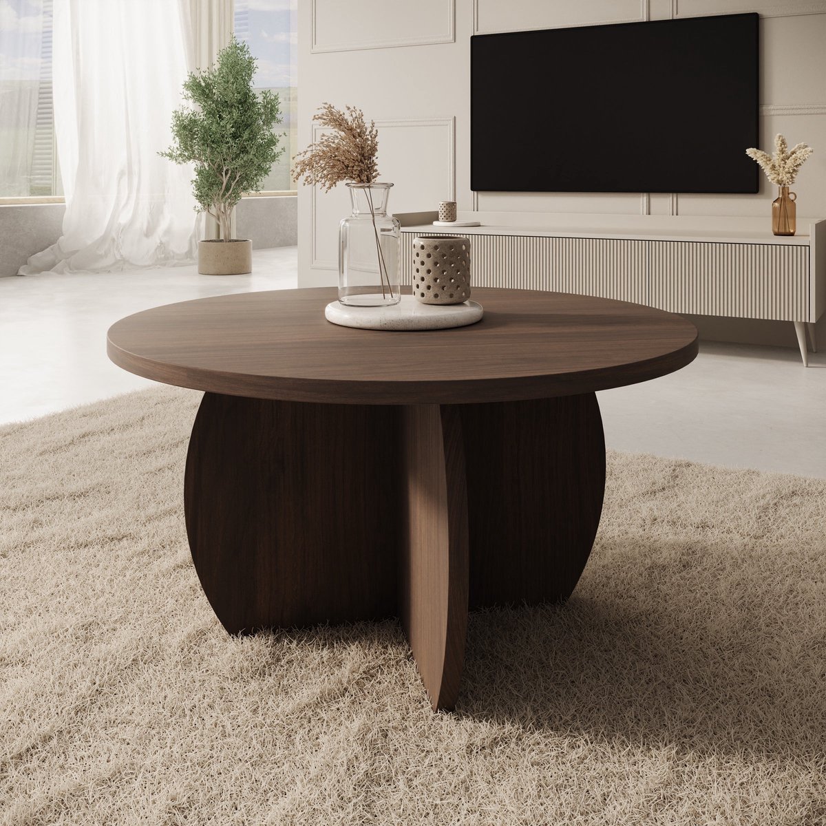 Meubella - Trada - Salontafel - Donker eikenpatroon - 74x74x40 cm