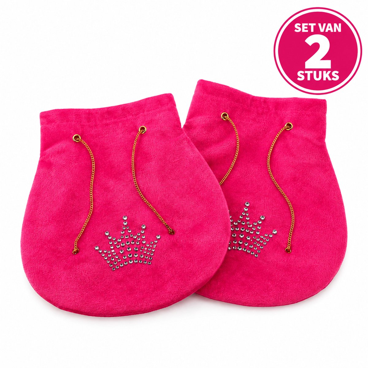 Roze Knikkerzak Prinses – Set van 2 – Fluwelen Opbergzakjes met Kroon & Trekkoord – Kinderfeestje – Feestartikel