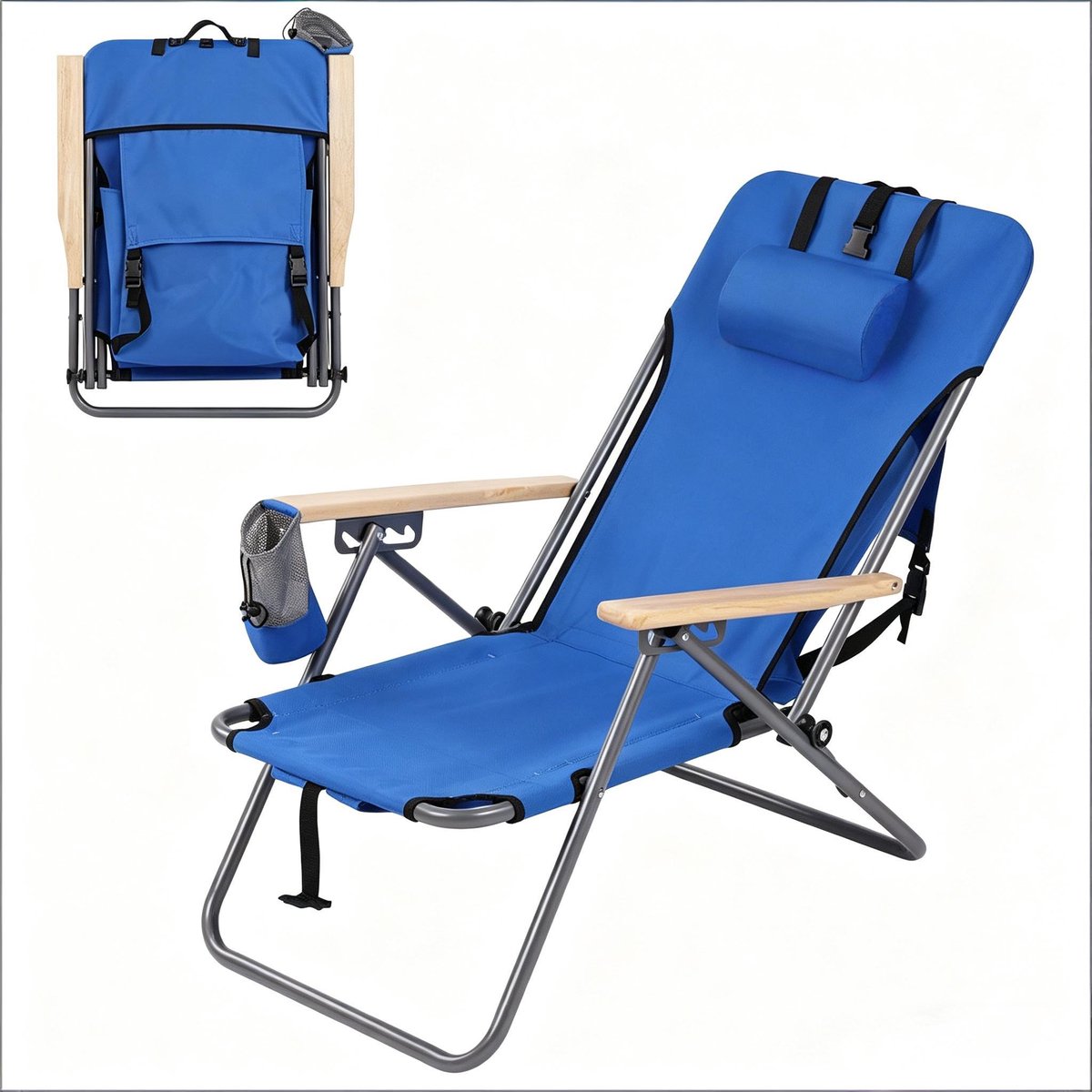 Opvouwbare zitstoel - picknickstoel - achterkant verstelbaar in 4 posities - blauw