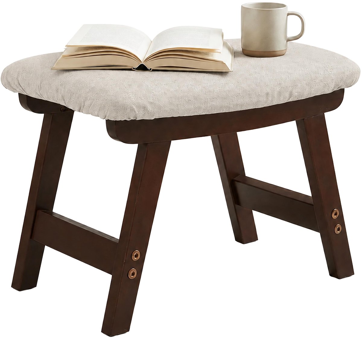 Solidchoice - Gestoffeerde Houten Voetensteun Beige/Bruin