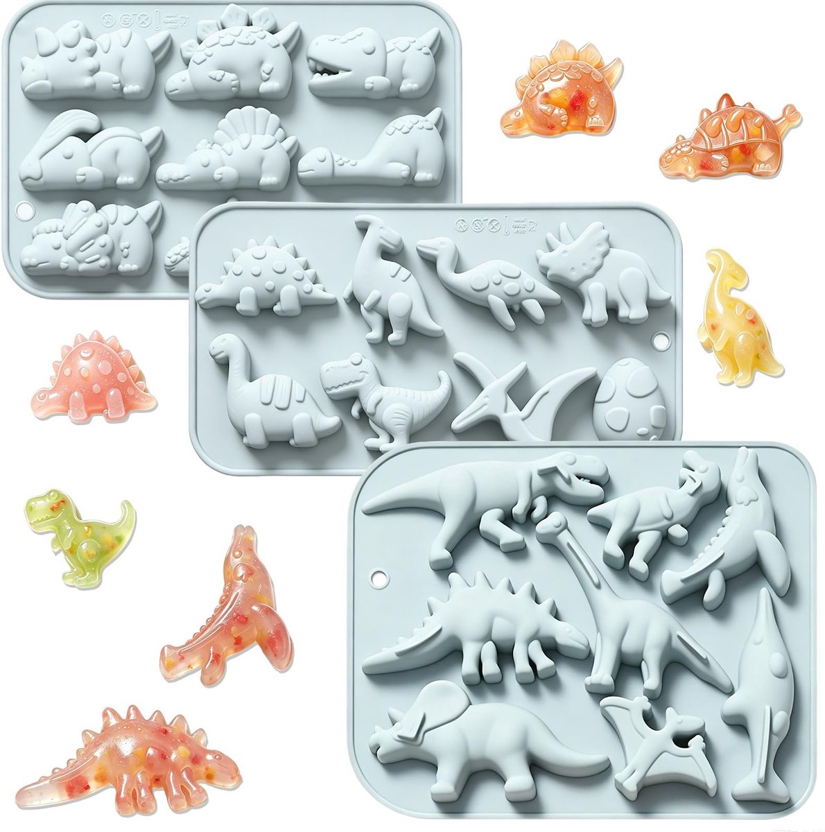 Solidchoice - Set van 3 Silicone Mallen met Dinosaurus Motieven