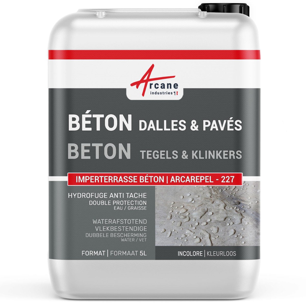 Waterafstotend waterdichtend beton op terras, tegels en poreuze platen, anti-vlekken: ARCAREPEL - 227