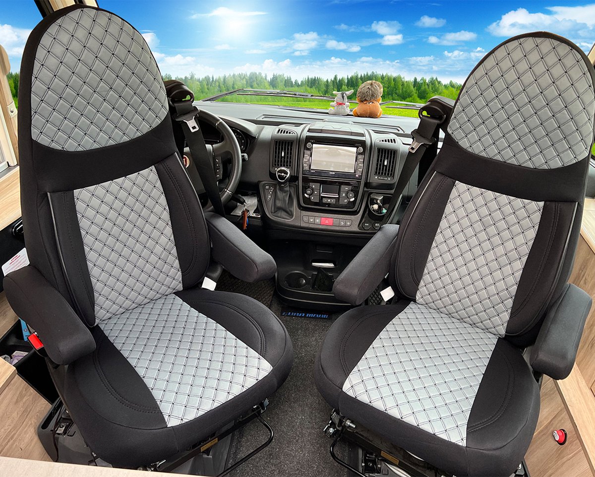 Premium Camper stoelhoezen voor Aguti GIS-Liner und Milan in Zwart/Grijs (2 losse stoelen)