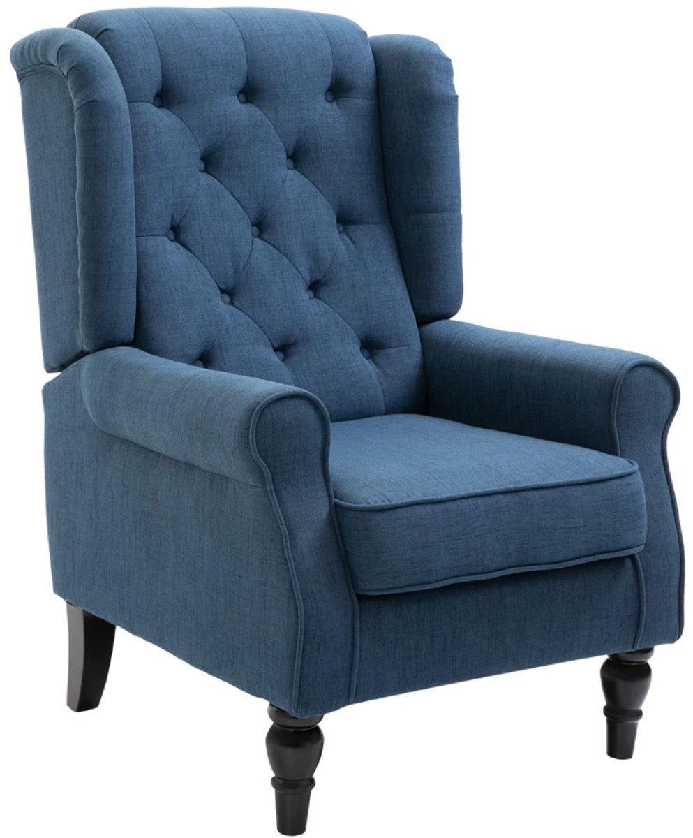 Fauteuil - Elegante Vleugelfauteuil - Dik Gevoerd - Afneembare Hoes - 74 x 86 x 102 cm - Blauw