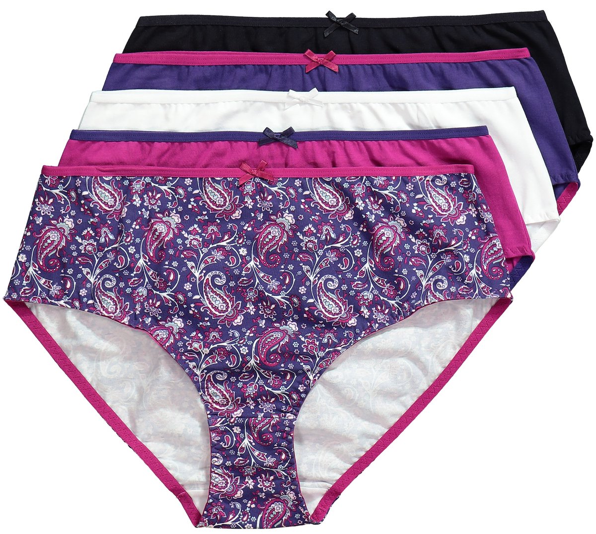 Ulla Popken - Dames - Midi-slips set van 5 paisley/effen - Lilablauw - Maat 50+