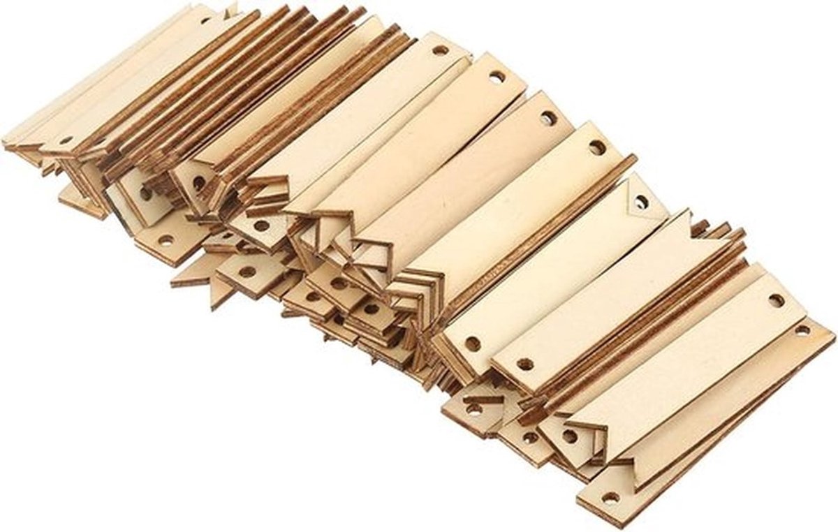 Kaartdecoratie van natuurkleurig hout, 100 stuks met gaten voor ambachten en feestdecoratie. Perfect voor verjaardagen, bruiloften, kerst en meer.