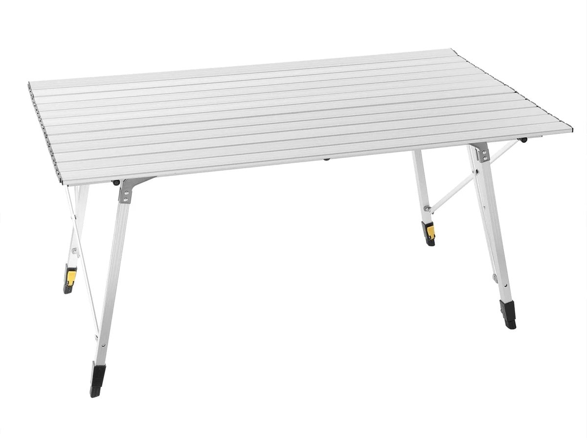 Klarven® Campingtafel Inklapbaar Zilver - Hoogte Verstelbaar, Lichtgewicht en Opvouwbaar - Draagvermogen 50 kg, Inclusief Draagtas - B 120 x D 68,5 x H 59-78,5 cm
