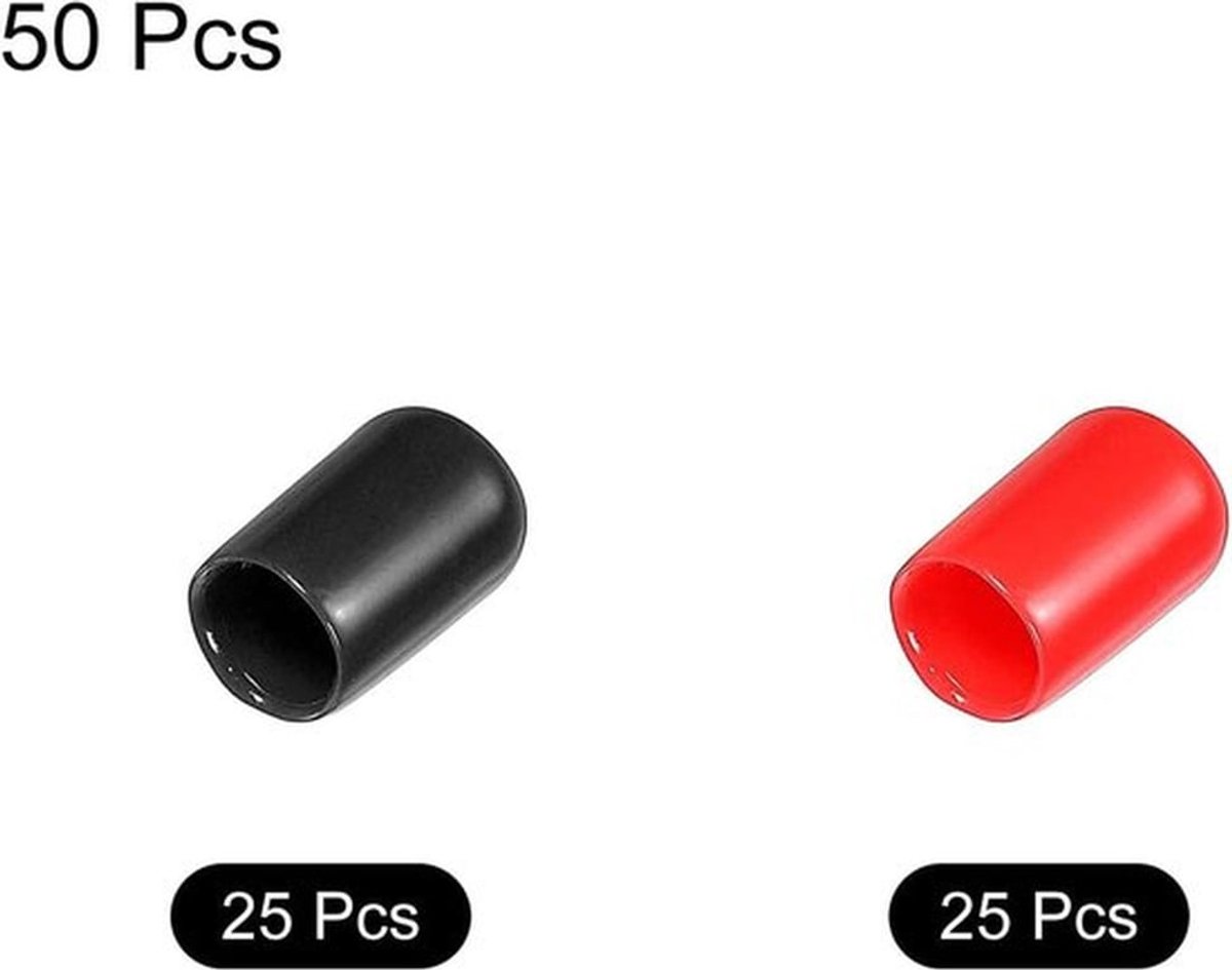 Rubberen Eindkappen 8 mm ID - Set van 50 - Flexibele Vinyl Schroefdoppen voor Bouten, Buizen en Kabels
