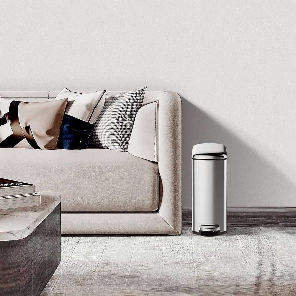 Set van 50 liter + 8 liter afvalbakken, roestvrijstalen bakken met binnenemmers, recyclingbak met voetpedaal voor keuken, woonkamer en badkamer