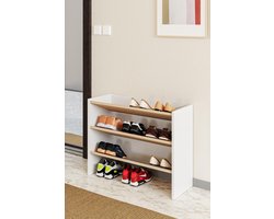 Asir - Schoenenkast - Sonomo Eiken en Wit - 78,5 x 27,5 x 60 cm