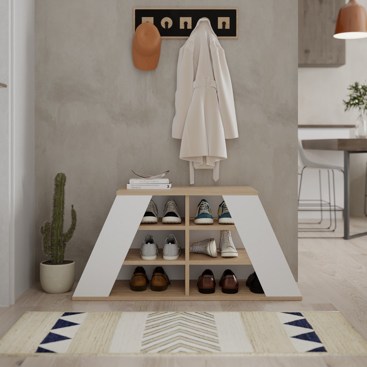 Asir - Schoenenkast - Eiken en Wit - 105,5 x 37,5 x 50 cm