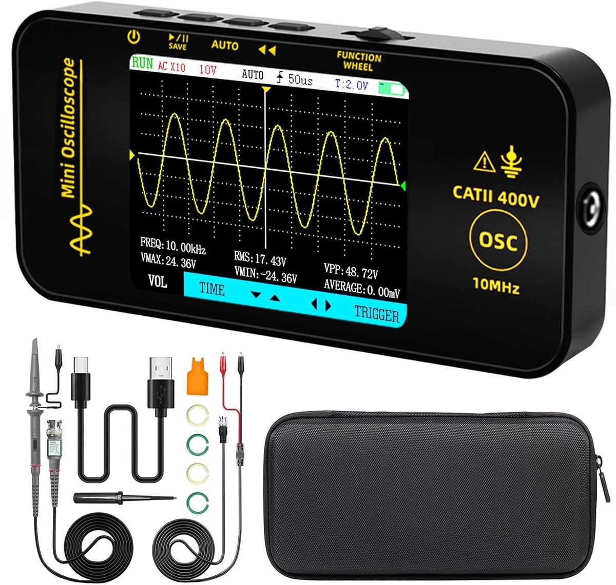 Diamanttester - Zwart - 12,9 x 6,3 x 2,2 cm - Draagbare Digitale Mini Oscilloscoop met Kleurenscherm - Voor Elektronische Audio
