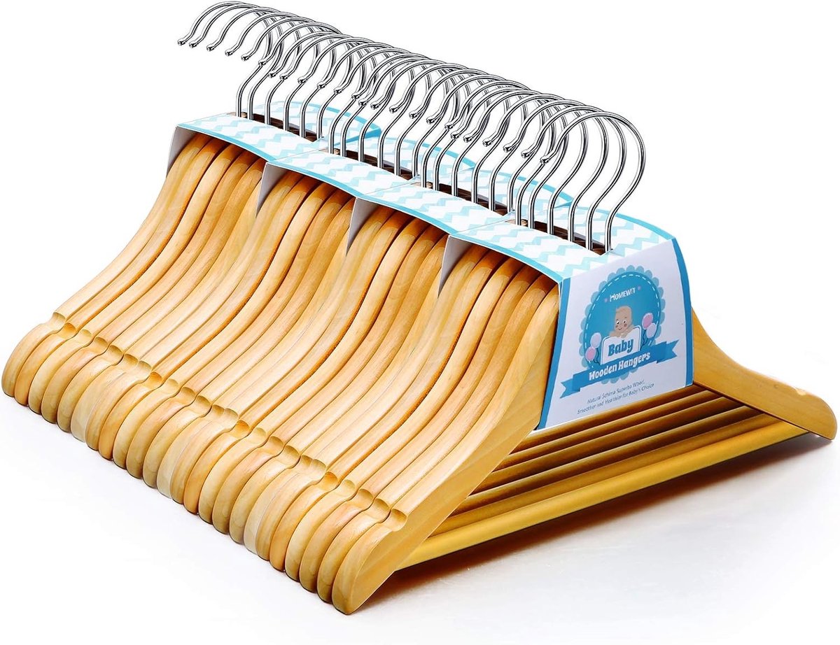 Houten kleerhangers - Wit - 30 cm - Massief Hout met 360° Draaibare Haak - Voor Baby's en Kinderen