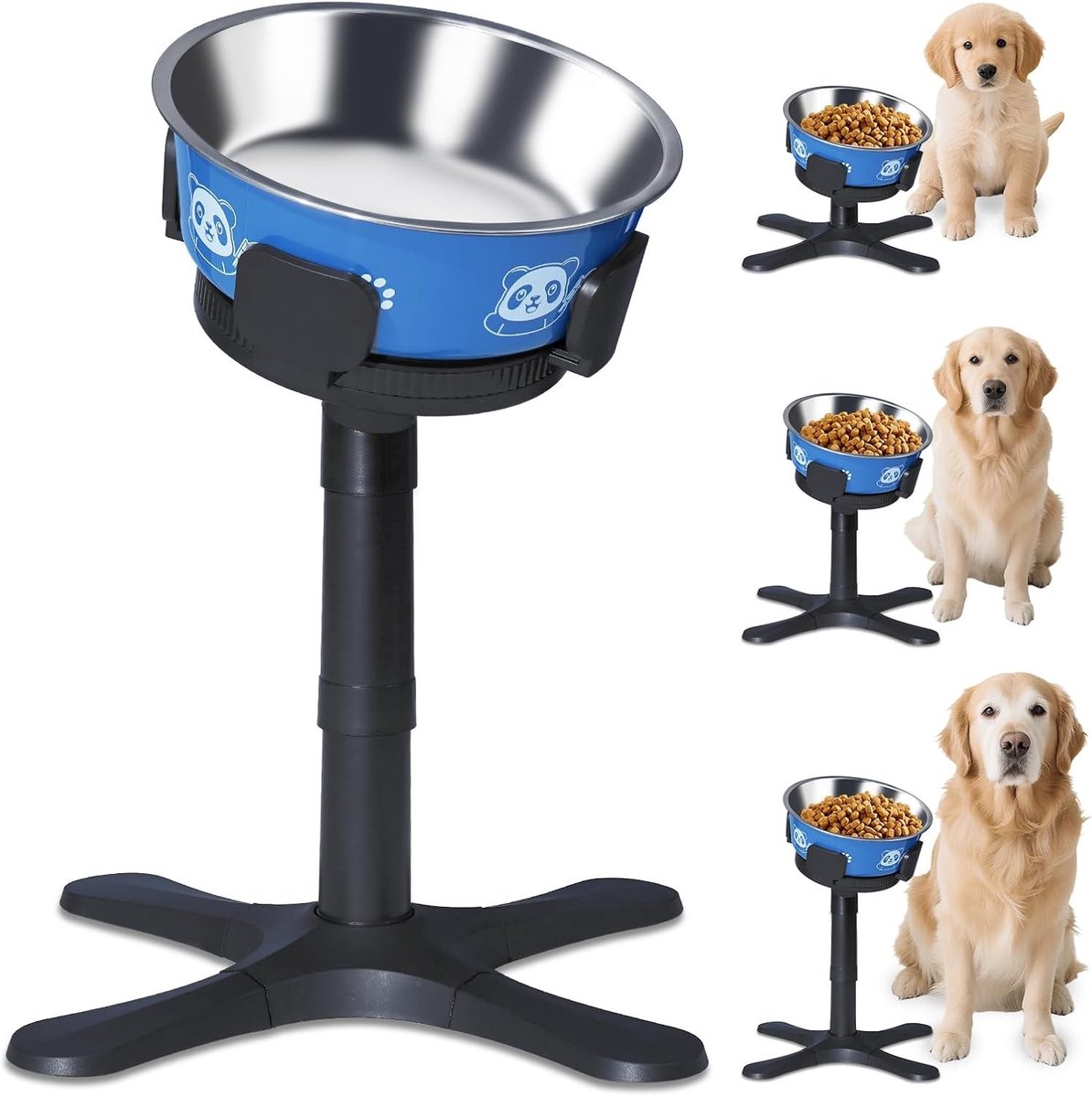 Verhoogde voerbak voor grote hond - Zwart - Instelbaar 14-33 cm - Roestvrijstalen Kom met Antislip Houder - Voor Honden van Verschillende Maten