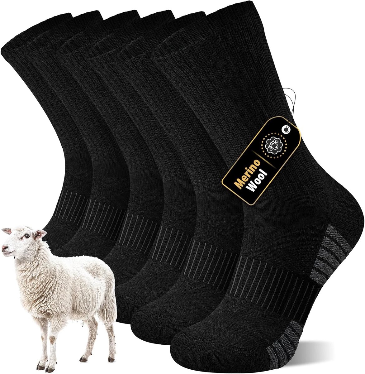 Verwarmde sokken – 39-42 Merinowol en Hightech Materiaal Unisex Thermische Wintersokken Zwart