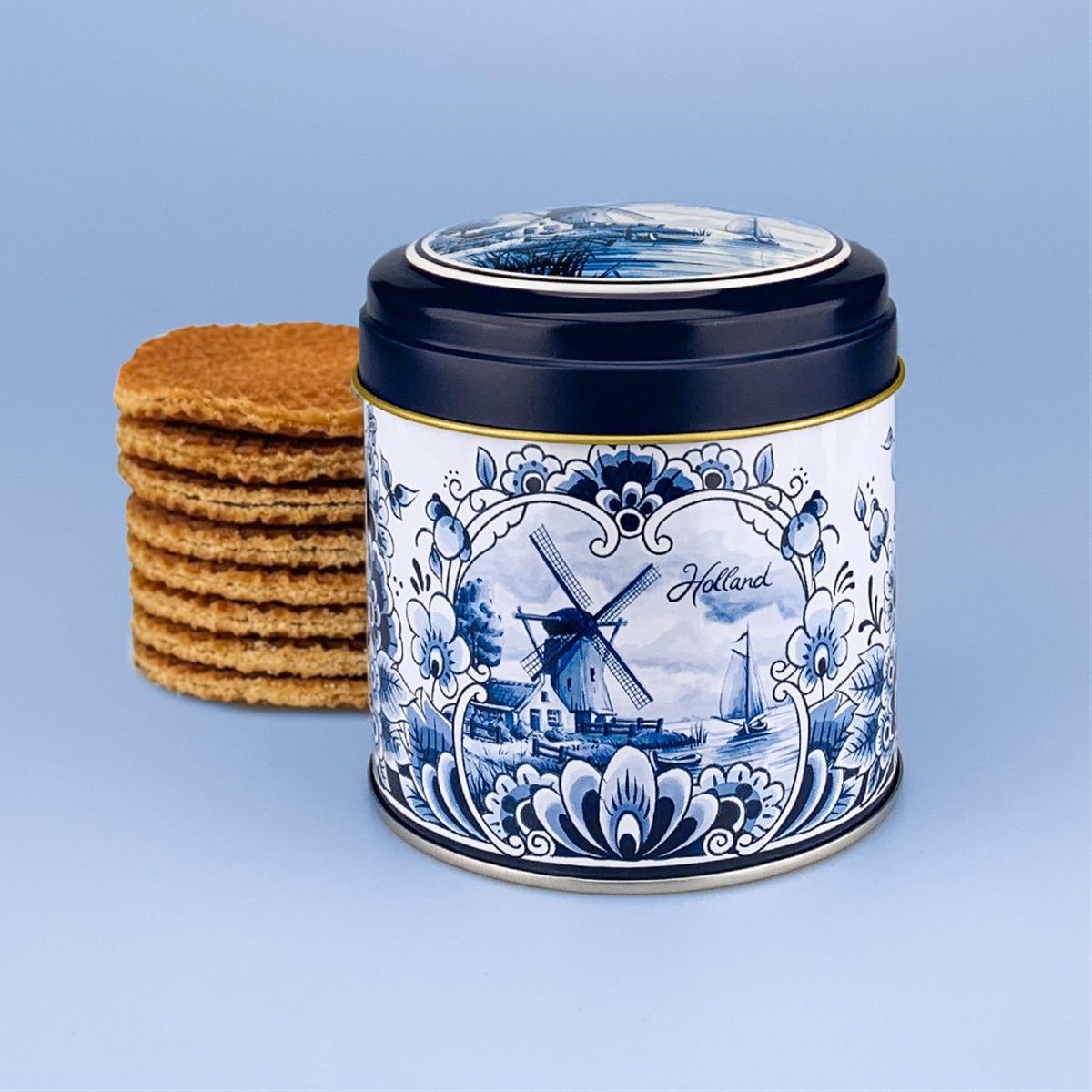 Stroopwafel Blik Holland - Delfts Blauw - Inclusief Stroopwafel - Souvenir — cadeau in Eten & Drinken - foto 2