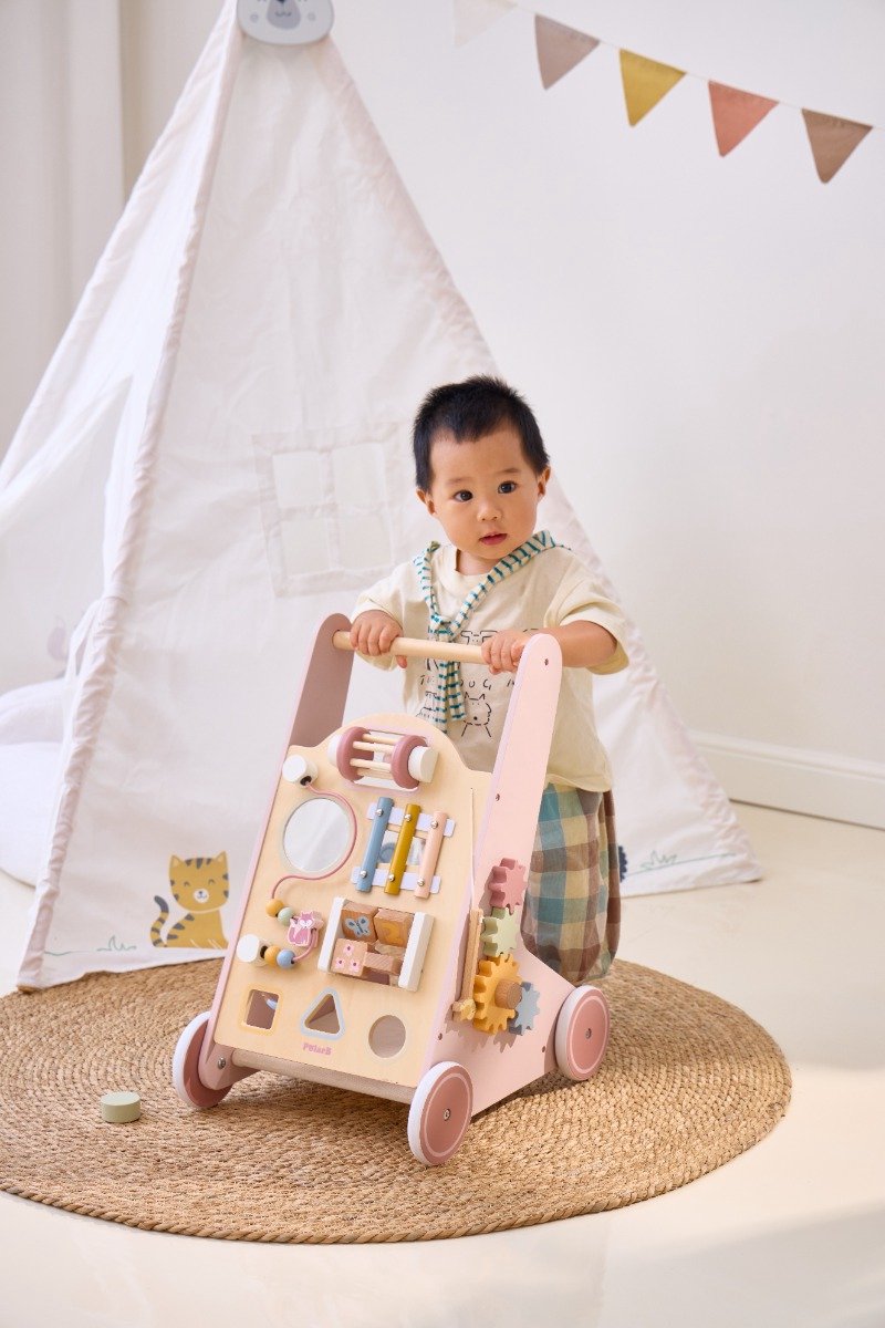 PolarB Houten Loopwagen Activiteiten – Baby Walker met 8 Speelfuncties (12+ mnd) – Looptrainer met Opbergruimte – foto 8