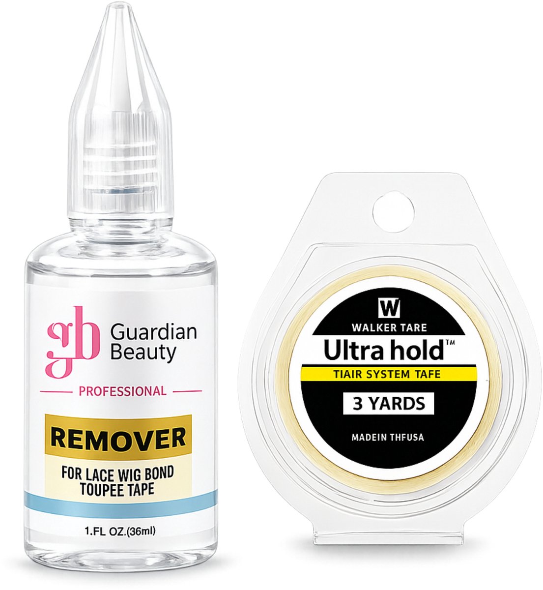 Walker Tape Pruiken Tape & Remover Set - Ultra Hold - Hair System Tape voor Lace-Frontpruiken en Haarwerken - 3 yards x 1 cm + GB Remover - Transparant - 30 ml