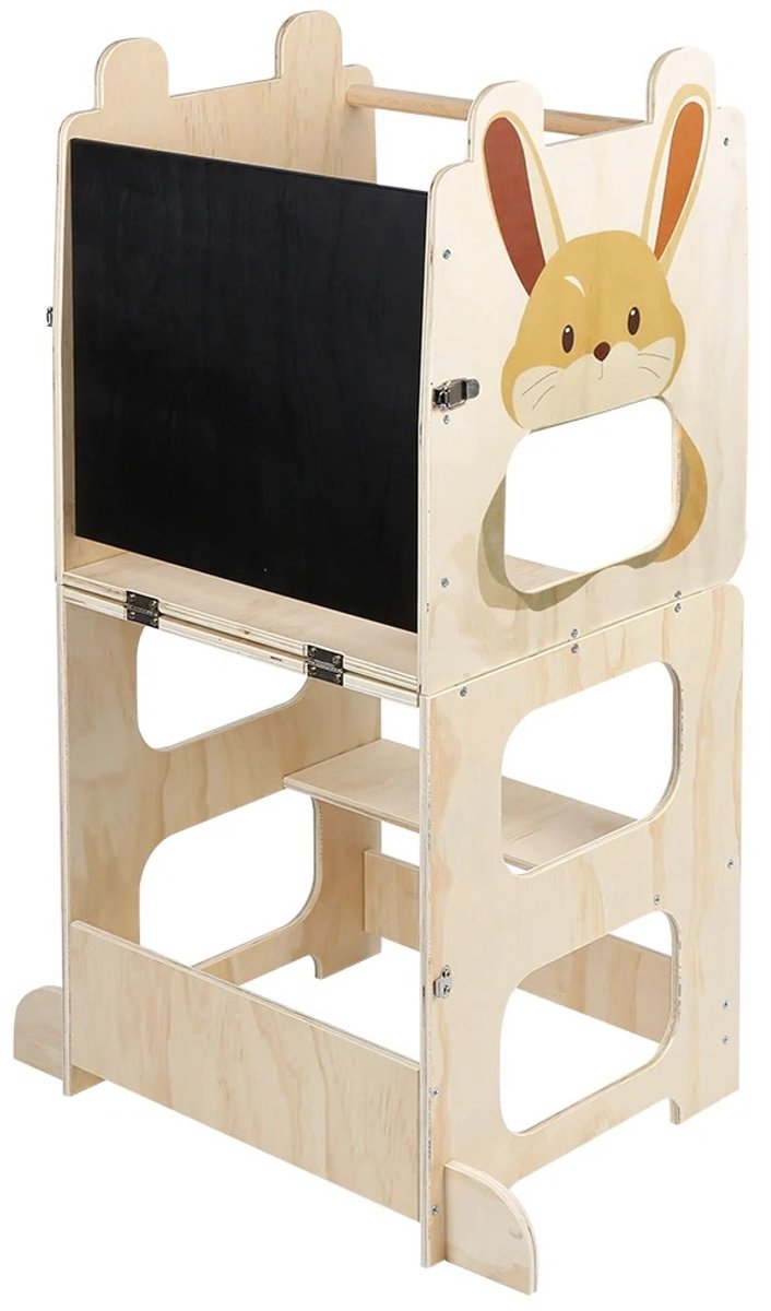 6Seven - Leertoren - Montessori leertoren - Leertoren keukenhulp - Kindertrap - 3 in 1 - Kindertafel met stoel, Keukenkruk, staande stoel