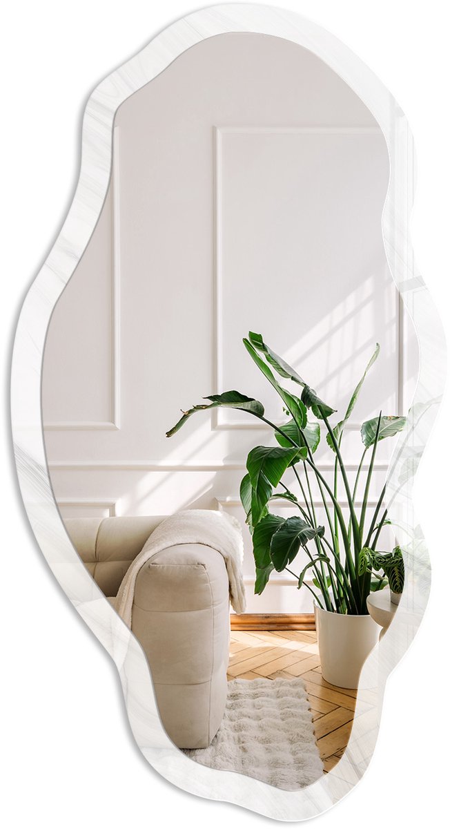 Coloray Golven Van Elegantie Spiegel - Wit Moderne Rechthoekige Wandspiegel - Organische Spiegel - Woonkamer, Kantoor, Slaapkamer - Klassiek - 45x90 cm - Totale afmeting 52x97 cm