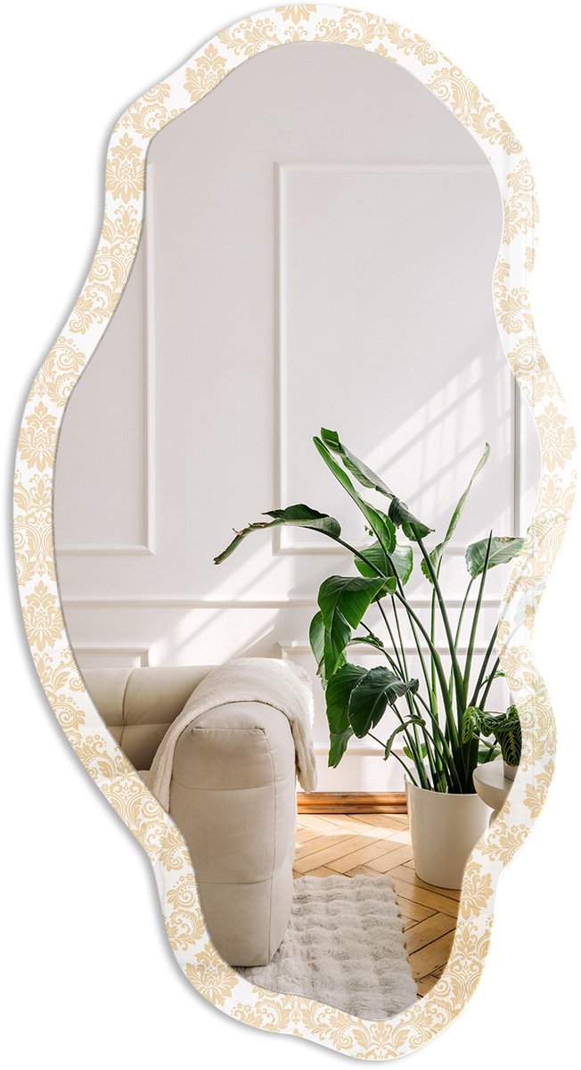 Coloray Elegant Ornament Spiegel - Wit Moderne Rechthoekige Wandspiegel - Organische Spiegel - Slaapkamer, Woonkamer, Hal - Klassiek - 45x90 cm - Totale afmeting 52x97 cm