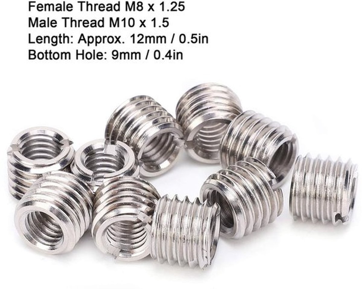 Set van 10 Schroefdraadinzetmoeren M8 tot M10 met Lengte 12mm