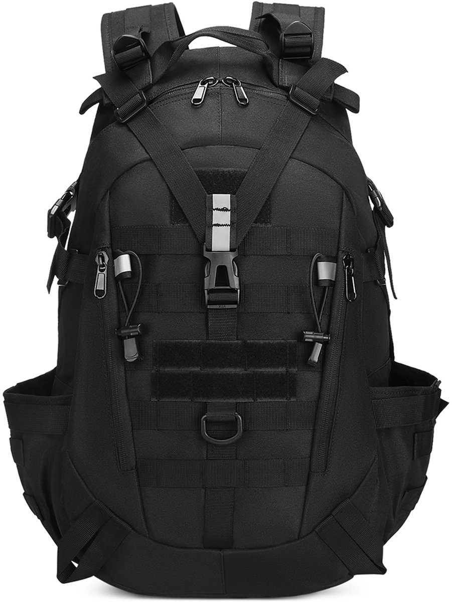 45L Outdoor Rugzak - Waterdichte Reisrugzak - Multifunctionele Wandelrugzak - Unisex - Geschikt voor Kamperen en Reizen - Multifunctionele Camouflage Wandelrugzak - 800D Oxfordstof - 30 x 18 x 49 cm - Zwart