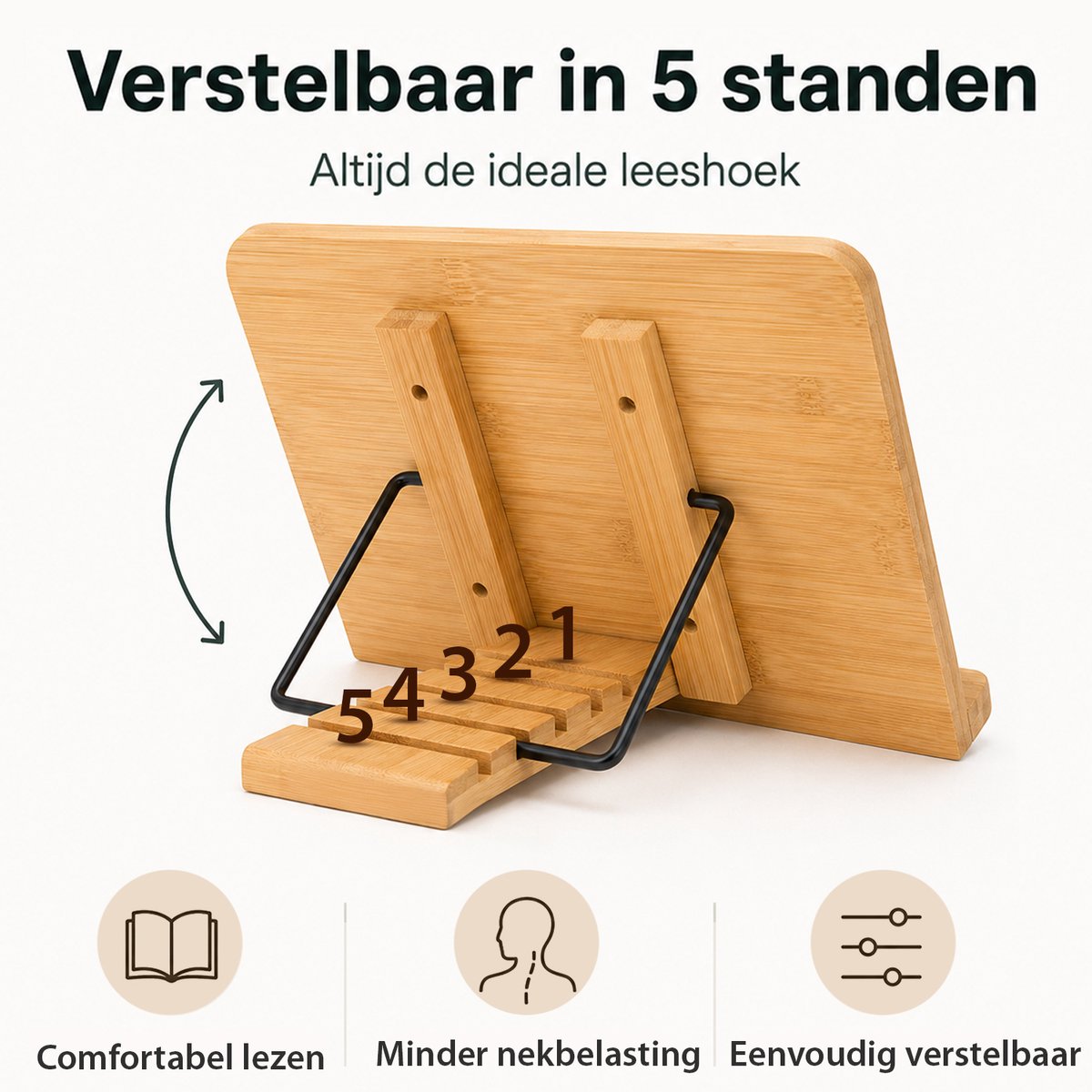 VITAMO™ Bamboe Kookboekstandaard - Boekenstandaard - Verstelbaar in 5 Standen - Bladzijdehouder - Geschikt voor Dikke Kookboeken - Inklapbaar - Tablet & iPad Houder - Receptenhouder — cadeau in Kookcadeaus - foto 5