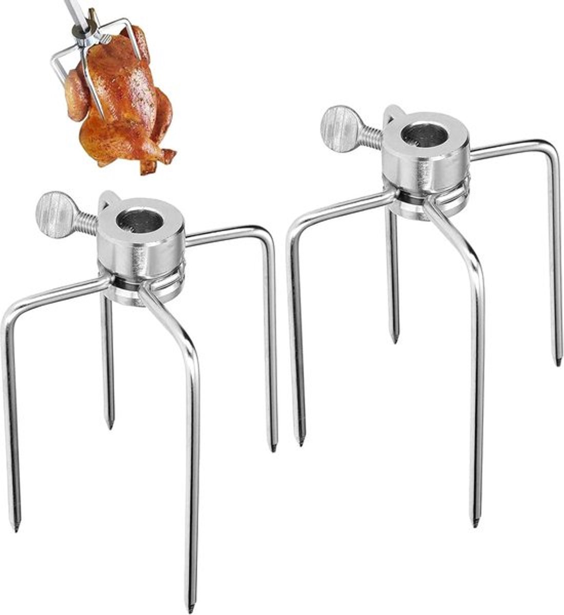 2 Stuks Vlees Clips - RVS BBQ Vlees Klemmen - Vlees Pinnen met Sluit Schroef voor Grillen en Barbecue