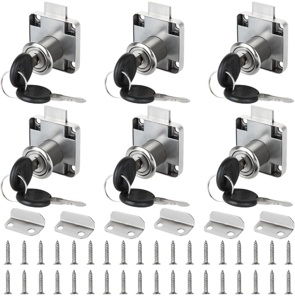 Dailygoods- Kastslot Set van 6 - Meubelslot met Sleutel - Oplegslot - Zinklegering - Veiligheidsslot - Afmetingen 40x40x7 mm