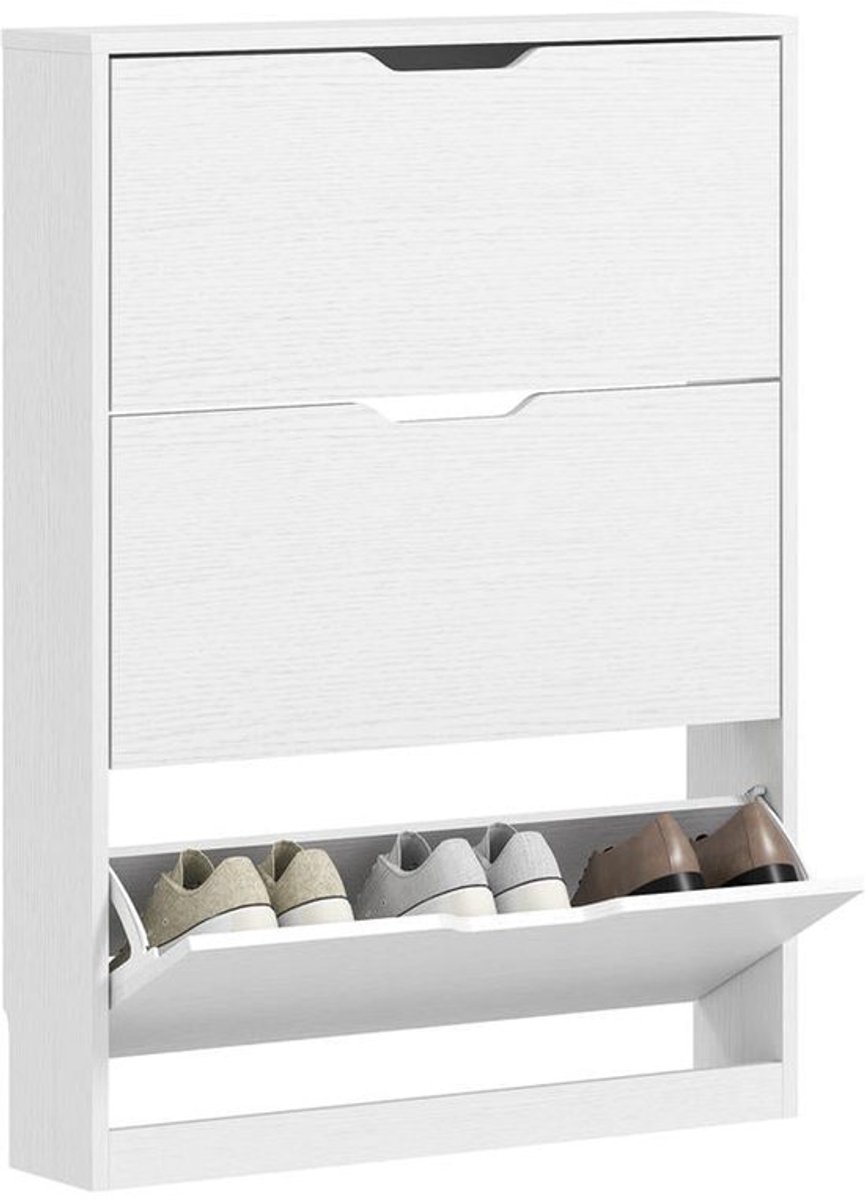 Schoenenkast – Schoenrek – Schoenenopberger – Schoenenlade – Smalle Schoenenkast – 12 Paar – Spaanplaat – Wit – 3 Vouwdeuren – Ruimtebesparend