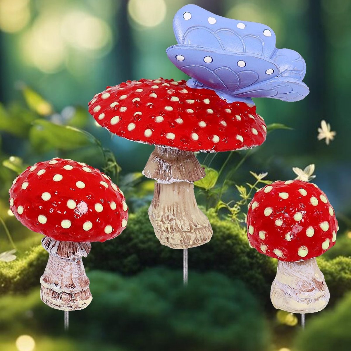 Dailygoods- Paddenstoeldecoratie 3 Stuks - Lichtgevende Tuindecoratie - Realistisch Mini-Paddenstoelbeeld - Tuinornamenten - Miniatuur Tuindecoratie - Voor Micro-Landschap - Tuinornament