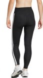 Achterkant van een model in zwarte legging met witte Adidas strepen