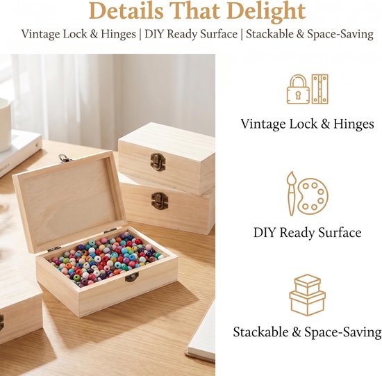 10 stuks houten doosje met deksel 15x10x6cm Houten kist rechthoekige houten schatkist sieradenkistjes van hout opbergdoos met scharnieren DIY herinneringsdoos voor Opbergen en Decoreren — afbeelding 4
