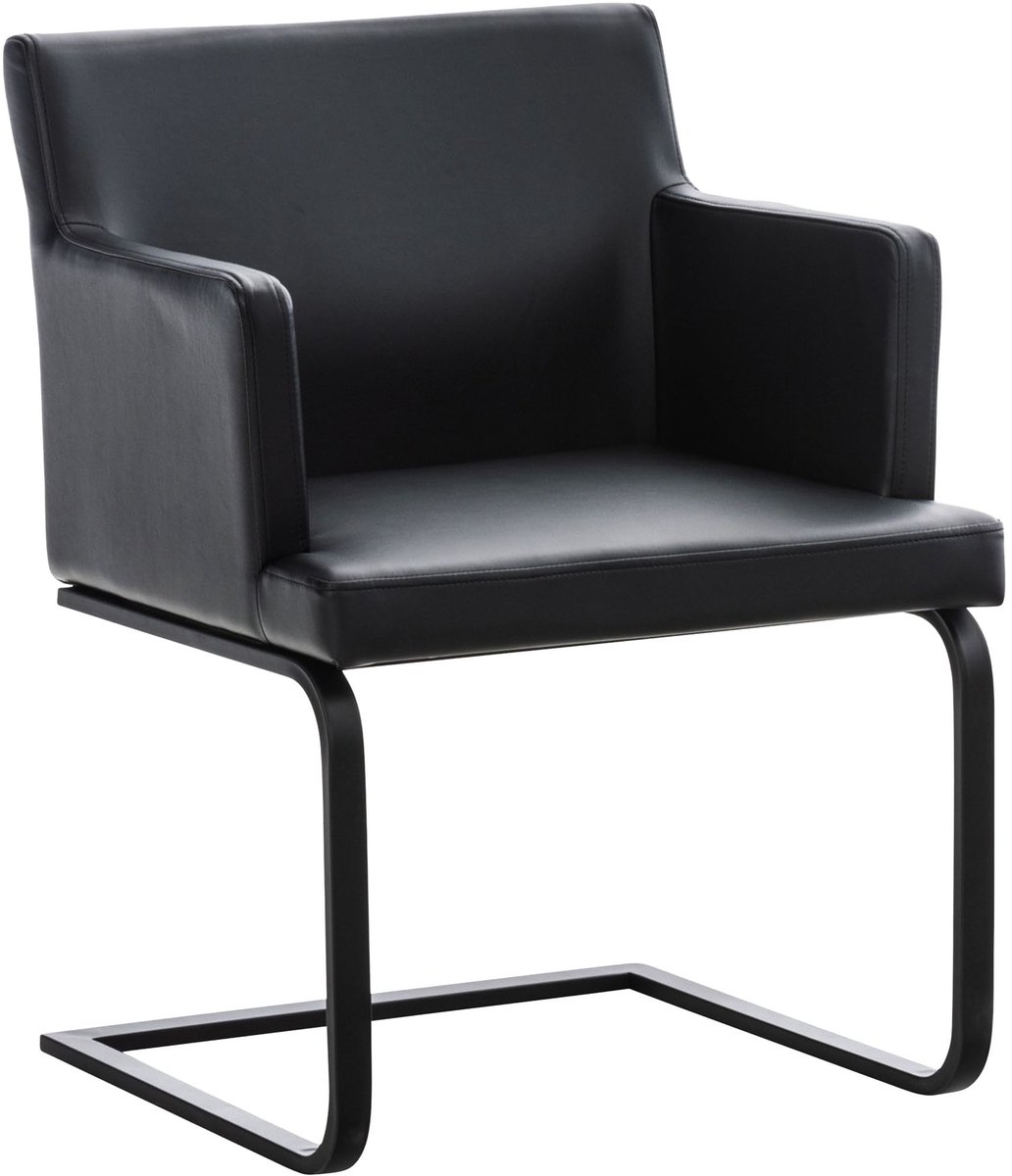 CLP Zavor Eetkamerstoel met armleuning - Vrijzwevende designstoel - Comfortabele luxe keukenstoel - Max. 150 kg - Kunstleder - zwart/zwart