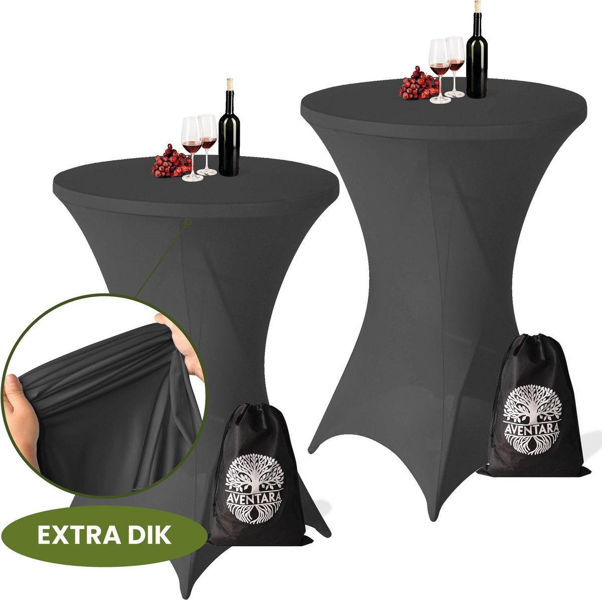 Statafelrok Grijs x 2 – Ø80-85 x 110 cm – Luxe Extra Dikke Stretch Stof – Inclusief Opbergtas – Kras- en Kreukvrije Statafelhoes – Perfect voor Horeca, Bruiloften en Feesten