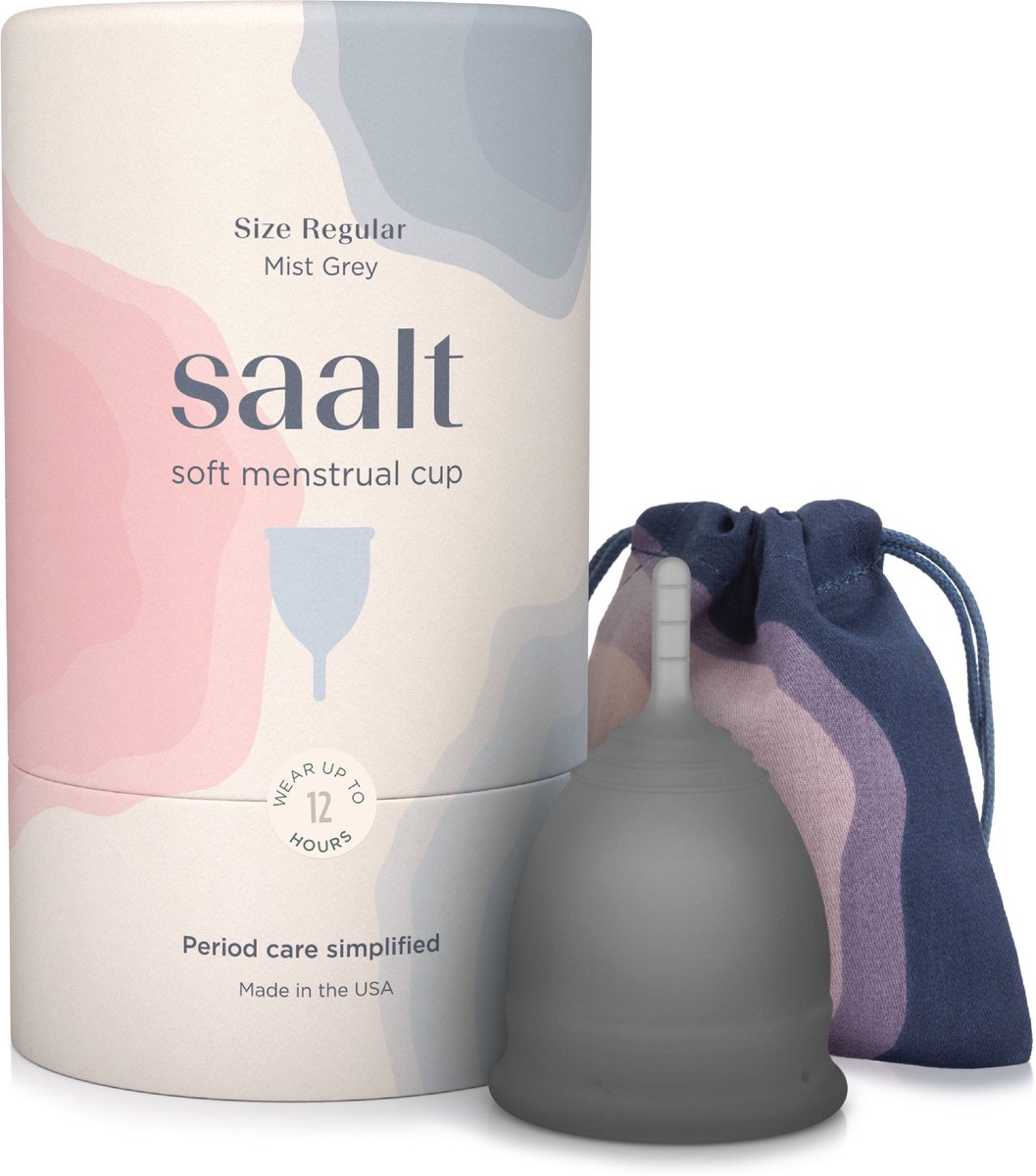 Saalt Soft Menstruatiecup Grijs Regular - Herbruikbare Menstruatie Cup van Medisch Siliconen - Tot 12 Uur Bescherming - Duurzaam Alternatief voor Tampons en Maandverband