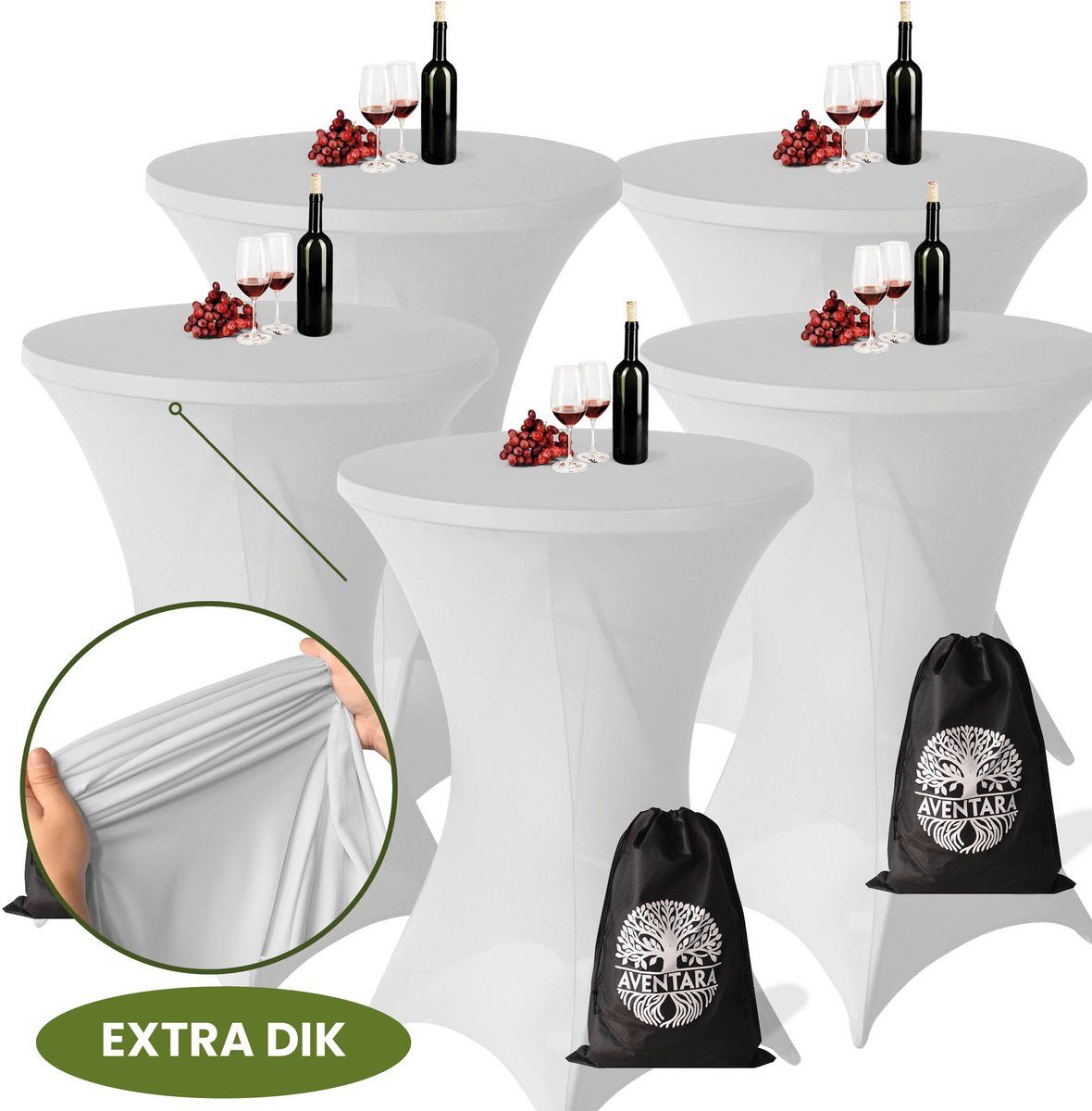 Statafelrok Licht Grijs x 5 – Ø80-85 x 110 cm – Luxe Extra Dikke Stretch Stof – Inclusief Opbergtas – Kras- en Kreukvrije Statafelhoes – Perfect voor Horeca, Bruiloften en Feesten