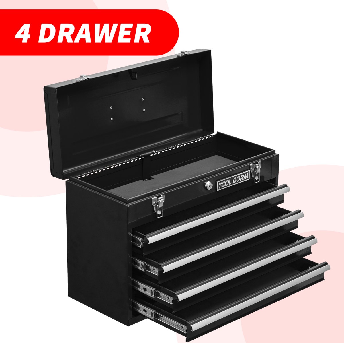 HAUSS SPOLE Gereedschapskoffer – 51,5 x 23,1 x 35,5 cm – Metaal – Zwart – Met 4 Laden En Bovencompartiment Met Slot