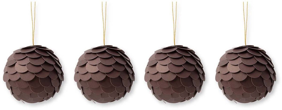 vtwonen - Kerstballen - Papier - Donkerbruin - 10 cm - Set van 4