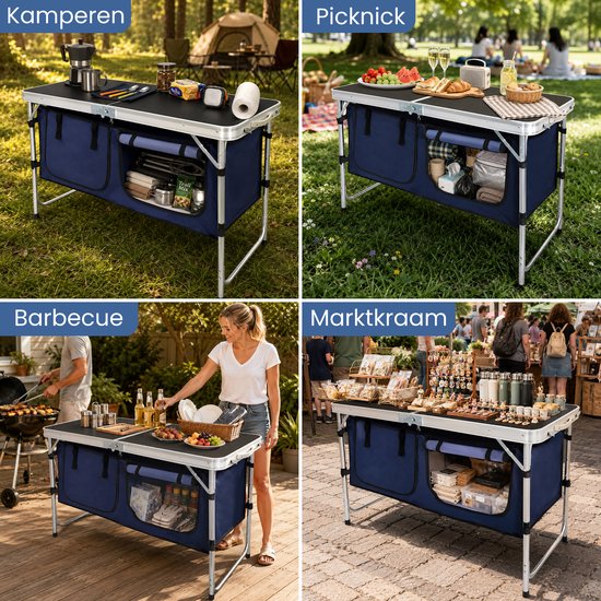 DAITORE - Campingkast Opvouwbaar - Campingkeuken - 120x45x70 cm - Aluminium Frame - met opbergvak en draagtas - hoogte verstelbare - campingtafel - voor outdoor picknicks barbecue — afbeelding 4