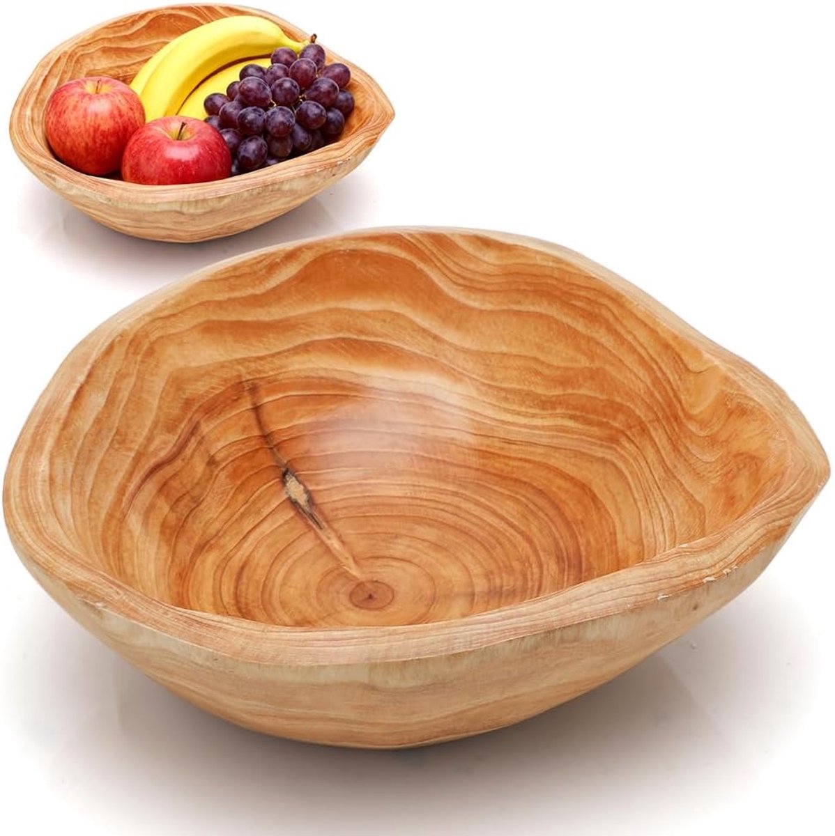 Fruitschaal van hout, houten schaal, decoratie, onregelmatig, houten kom, sleutelschaal, houten kom, decoratieve schaal voor groenten, fruit, snacks, salades, sleutels, brood (medium)