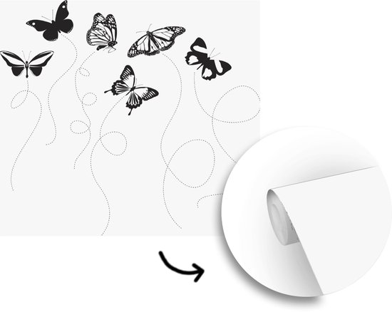 Papier peint photo vinyle - Une illustration en noir et blanc de papillons largeur 300 cm x hauteur 300 cm - Tirage photo sur papier peint (disponible en 7 tailles)