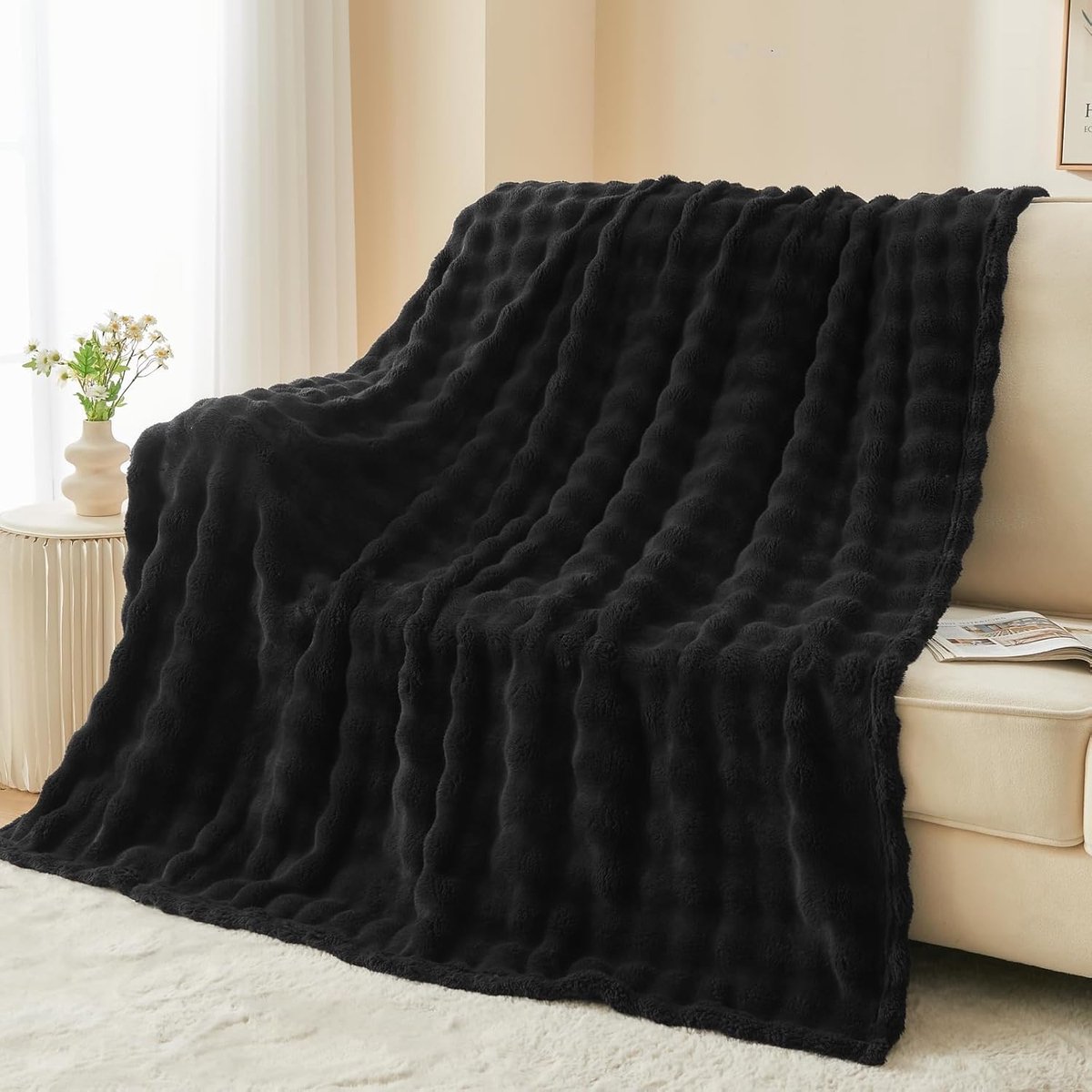 Pluizige flanellen deken zwart imitatiebont bed gooien super zachte warme grote deken voor bed sofa auto, 127 x 153 cm