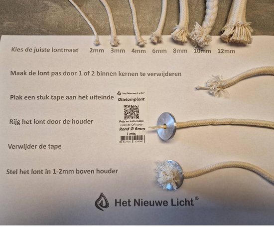Het Nieuwe Licht ® - Olielamp lont - rond 8mm - met kern - 1mtr van Het Nieuwe Licht® — afbeelding 3