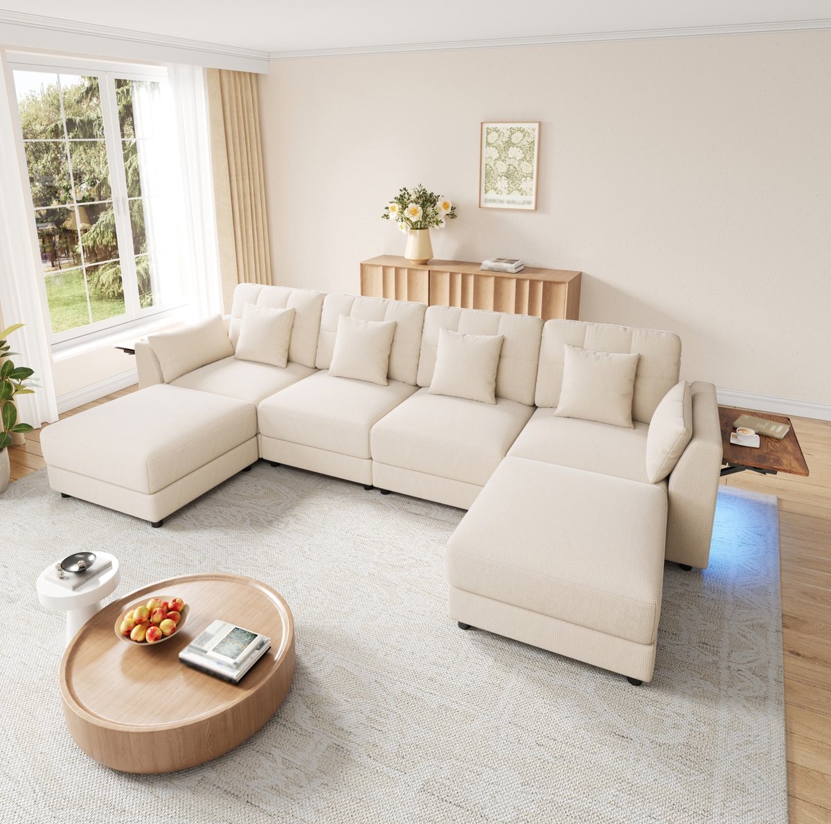 STILVORA Hoekbank 292 X 135 X 82 Cm - Modulaire U Bank Met 2 Verplaatsbare Hockers, Ledver