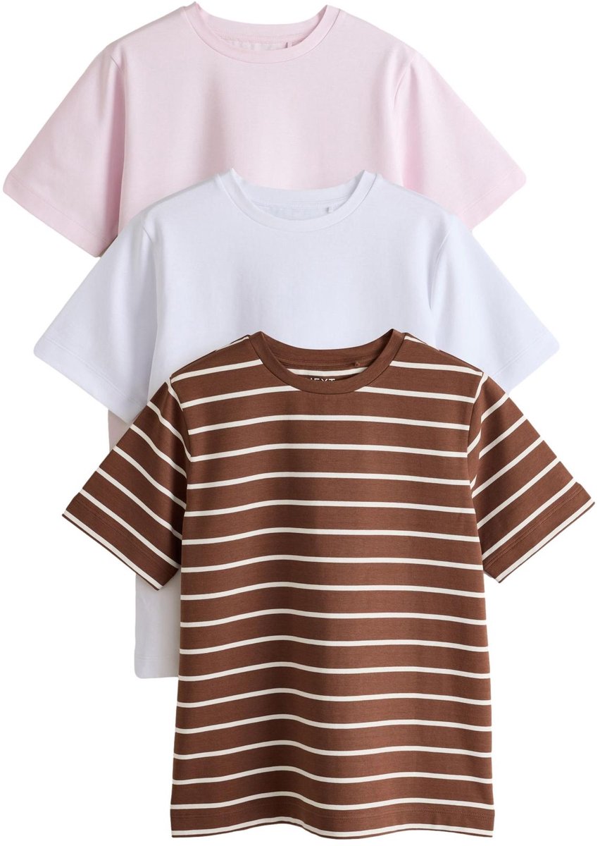 Next - Dames - Set van 3 zware basic T-shirts - Bruin