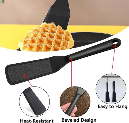 2 stuks zwarte spatel, siliconen spatel, anti-aanbaklaag, siliconen spatel, omkeerbaar, hittebestendig, pannenkoeken, omelet, spatel, spatel, siliconen voor koken, ei, hamburgers, pizza, steak, — afbeelding 2