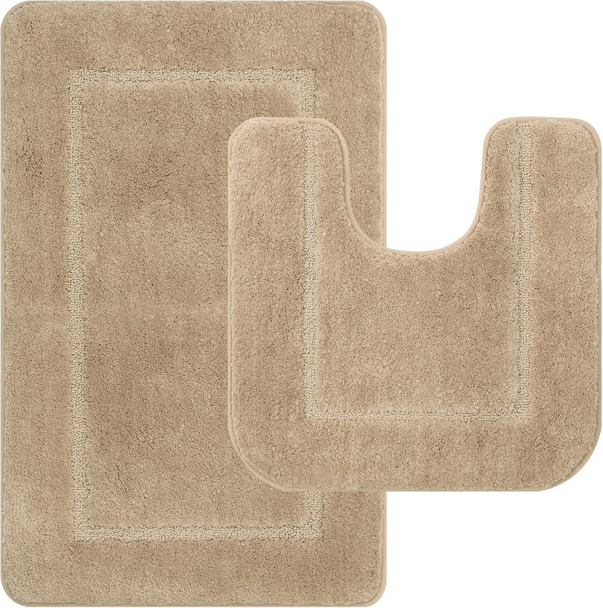 Badmatten set 2-delig, absorberend badtapijt antislip wasbare badmatten en wc-matten badmat (beige, 53 x 86 cm + 50 x 50 cm)